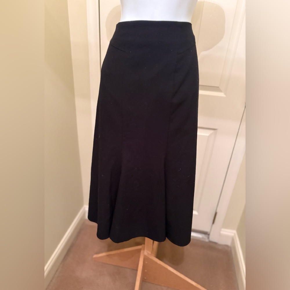 APOSTROPHE Classic Black A-Line Flare Midi Skirt, Size: 6